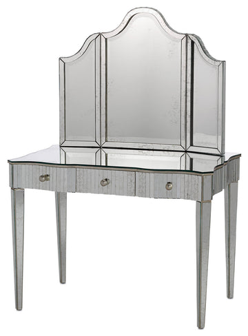 Currey and Company Vanity Table from the Gilda Collection collection in Granello Silver Leaf/Antique Mirror finish