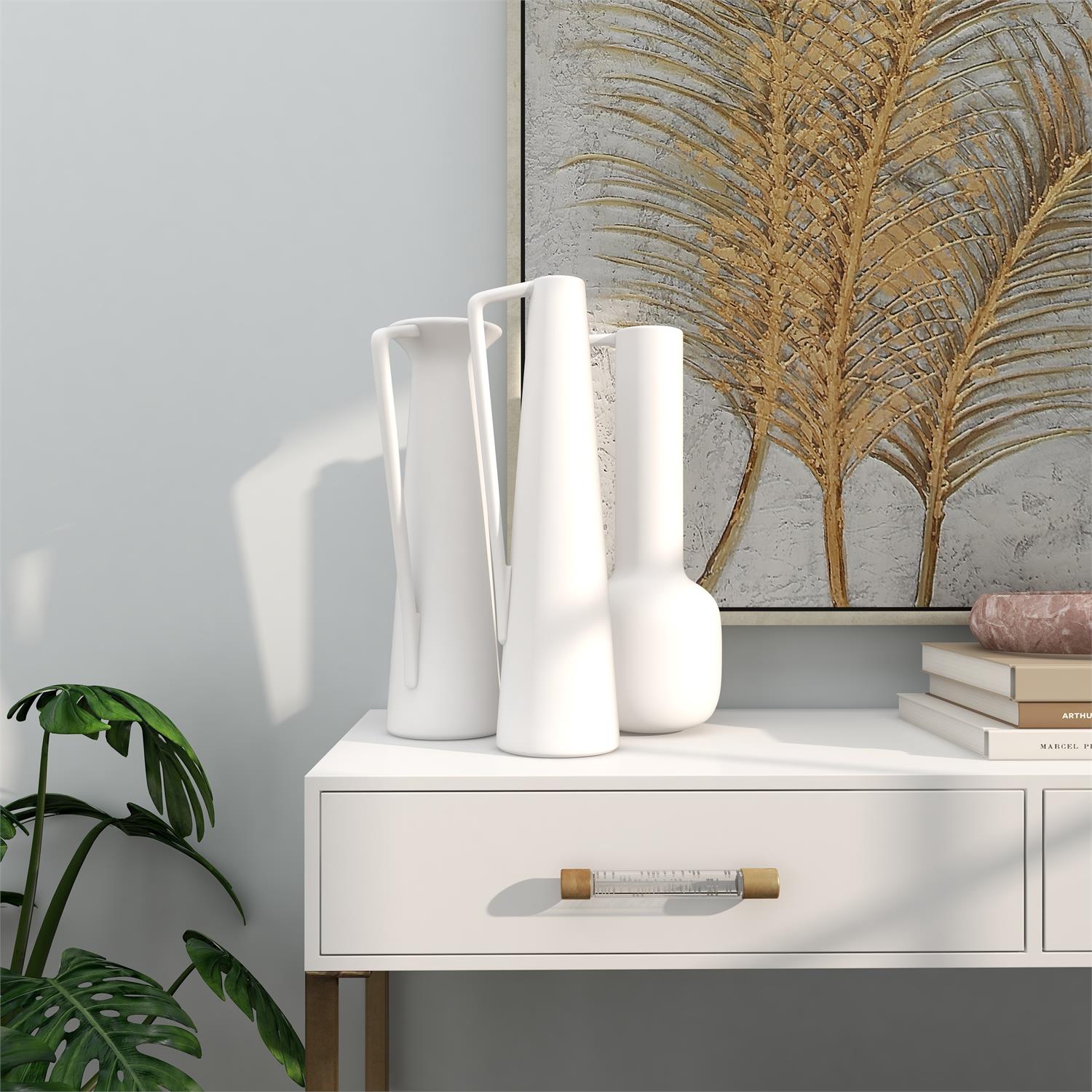 Design Shop  Cosmoliving By Cosmopolitan 16 inch White Ceramic Vase w/ Handles