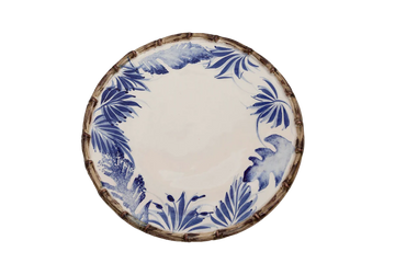 Abigails Compagnia Dinner Plate, Blue Leaves w/ Bamboo, Small, Set of 4