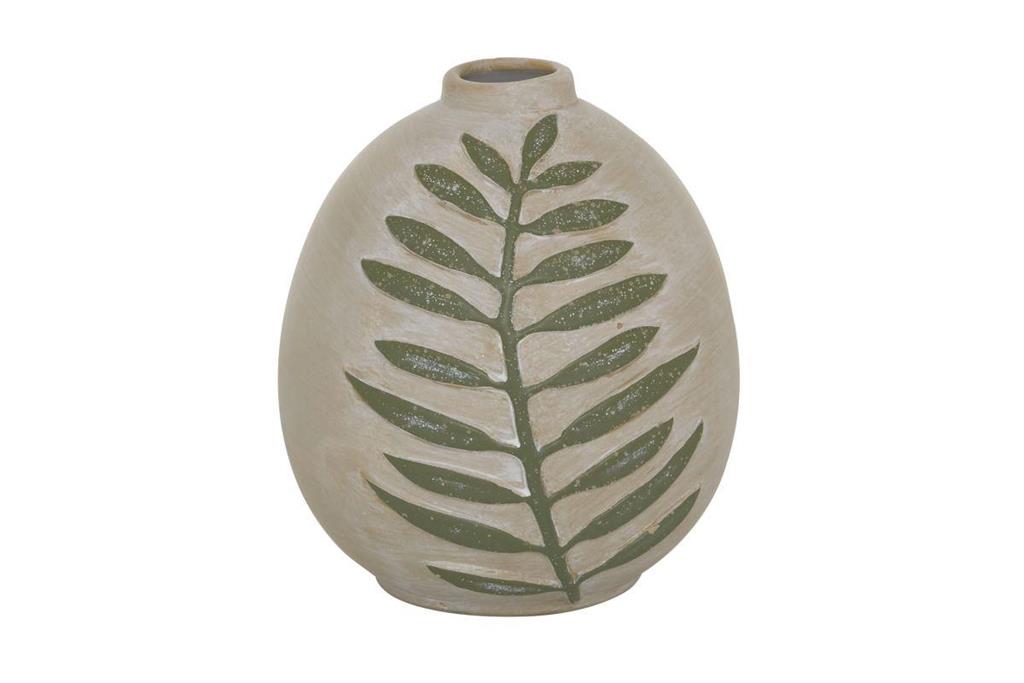 Design Shop  8 inch Beige Ceramic Leaf Vase