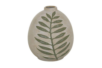 Design Shop  8 inch Beige Ceramic Leaf Vase
