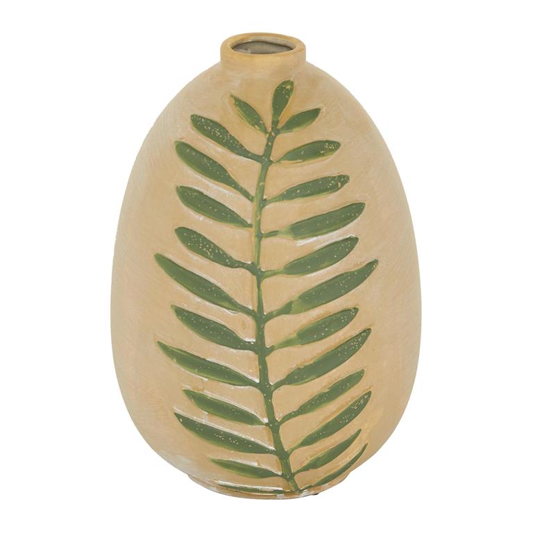 Design Shop  8 inch Beige Ceramic Leaf Vase