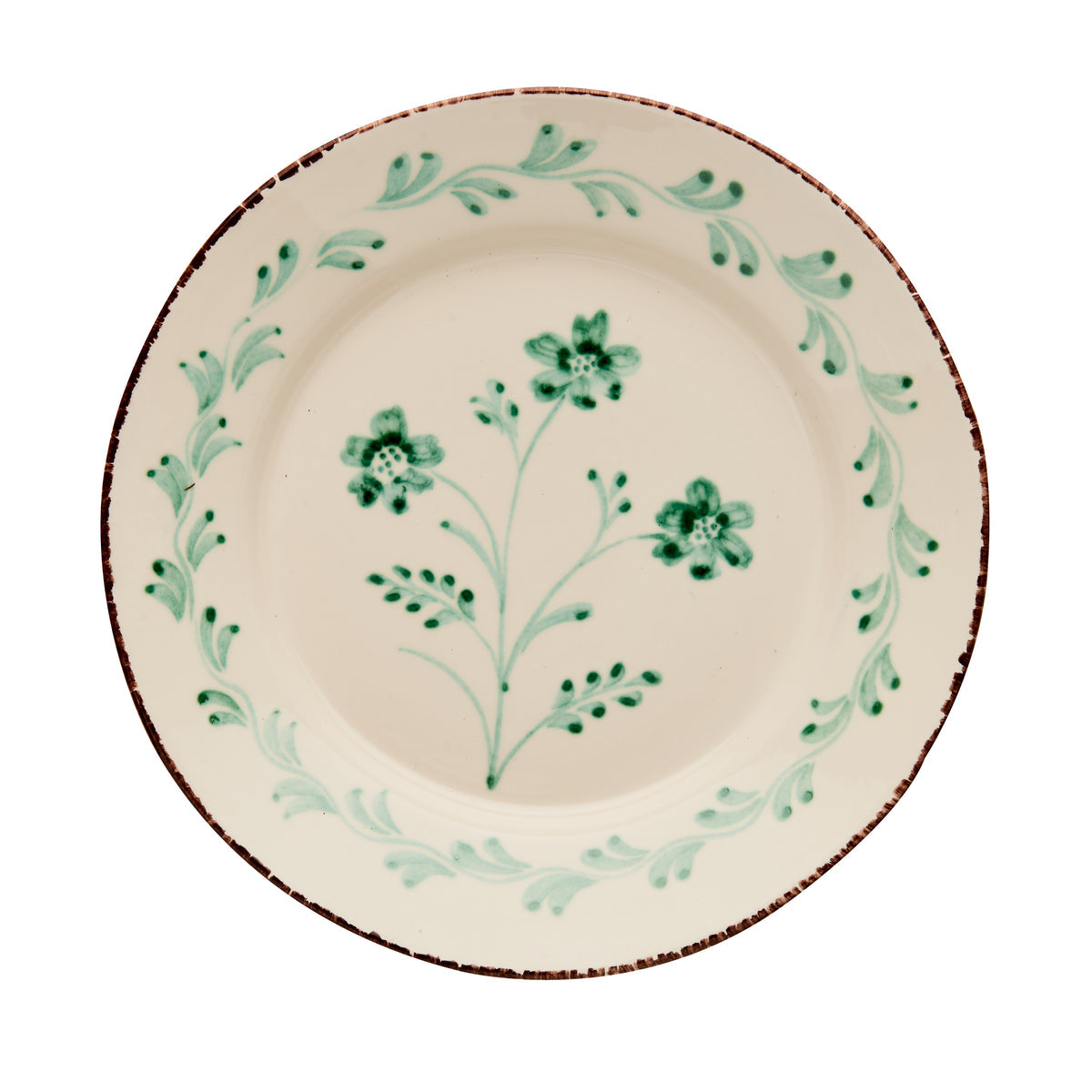 Abigails Casa Nuno Green and White Dinner Plate, 3 Flowers/Vines, Set of 2