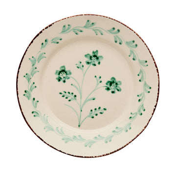 Abigails Casa Nuno Green and White Dinner Plate, 3 Flowers/Vines, Set of 2