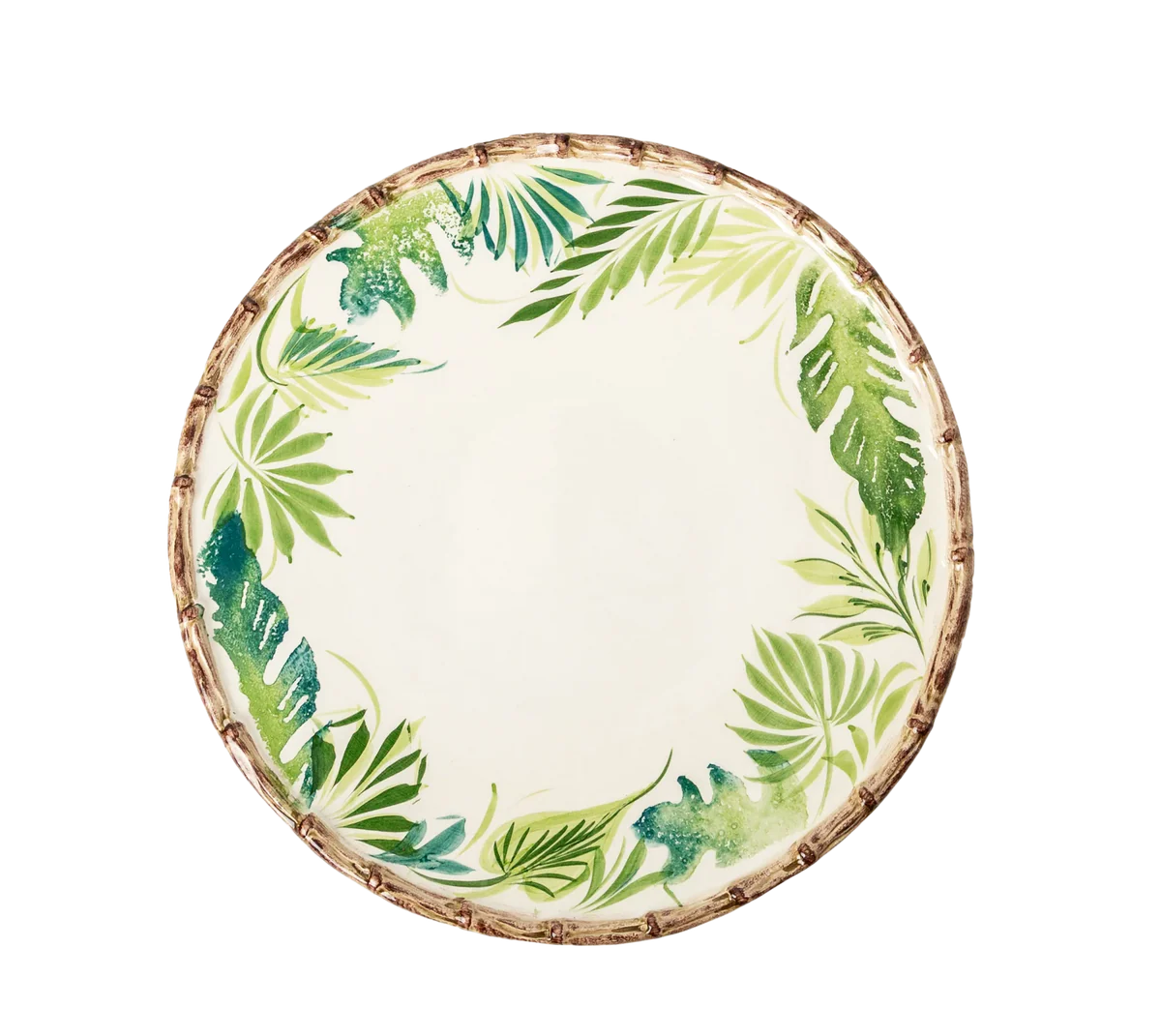 Abigails Compagnia Dinner Plate, Green Leaves w/ Bamboo, Large, Set of 4