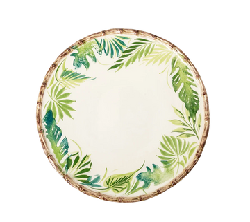 Abigails Compagnia Dinner Plate, Green Leaves w/ Bamboo, Large, Set of 4