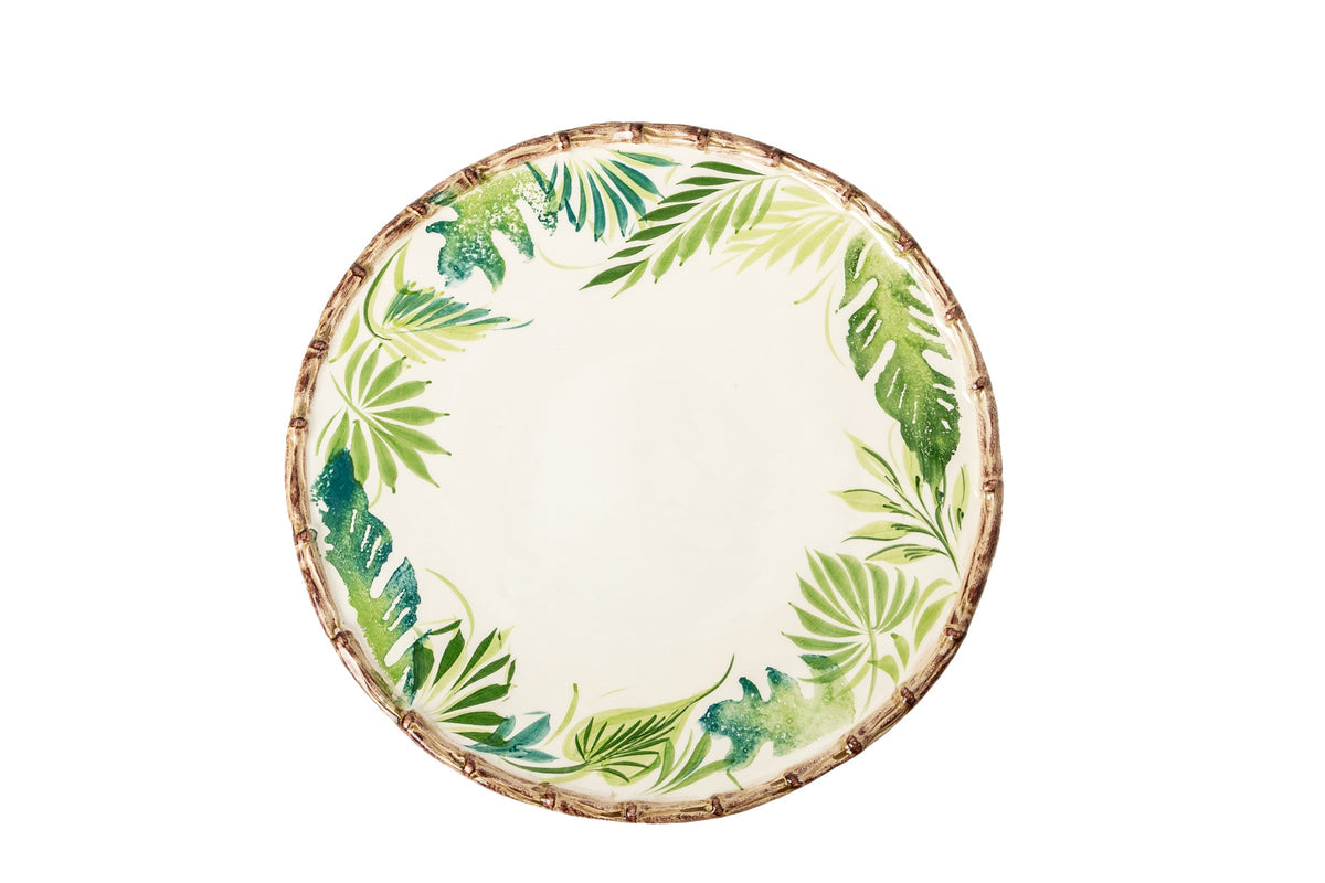 Abigails Compagnia Dinner Plate, Green Leaves w/ Bamboo, Small, Set of 4