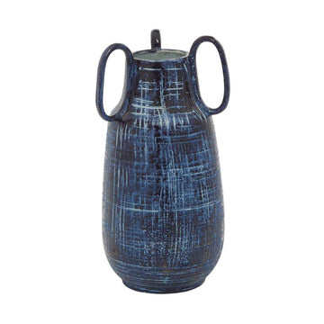 Design Shop  13 inch Blue Ceramic Vase w/ Handles