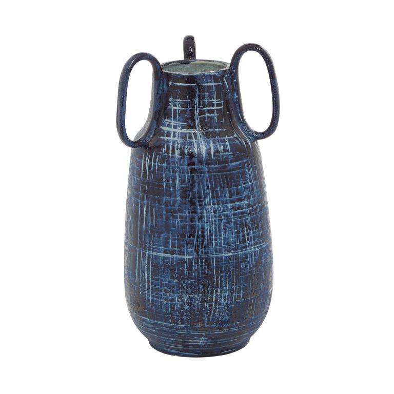 Design Shop  13 inch Blue Ceramic Vase w/ Handles