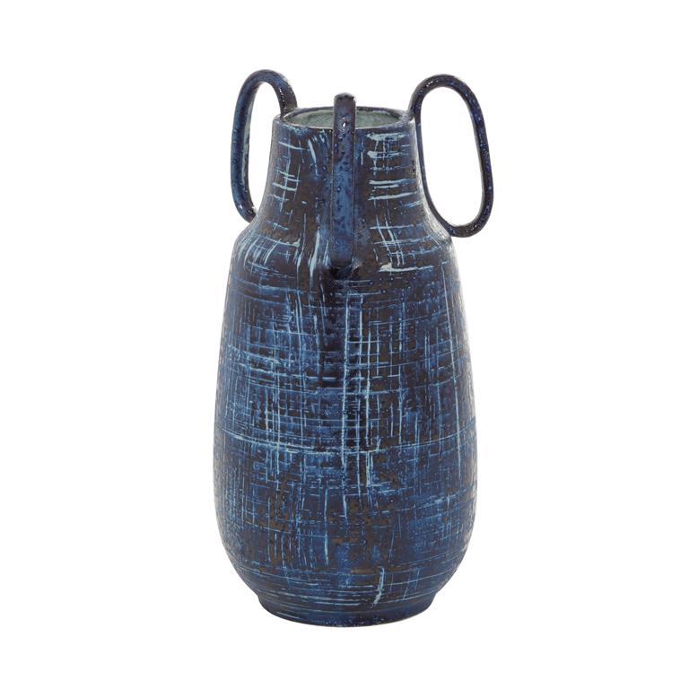 Design Shop  13 inch Blue Ceramic Vase w/ Handles