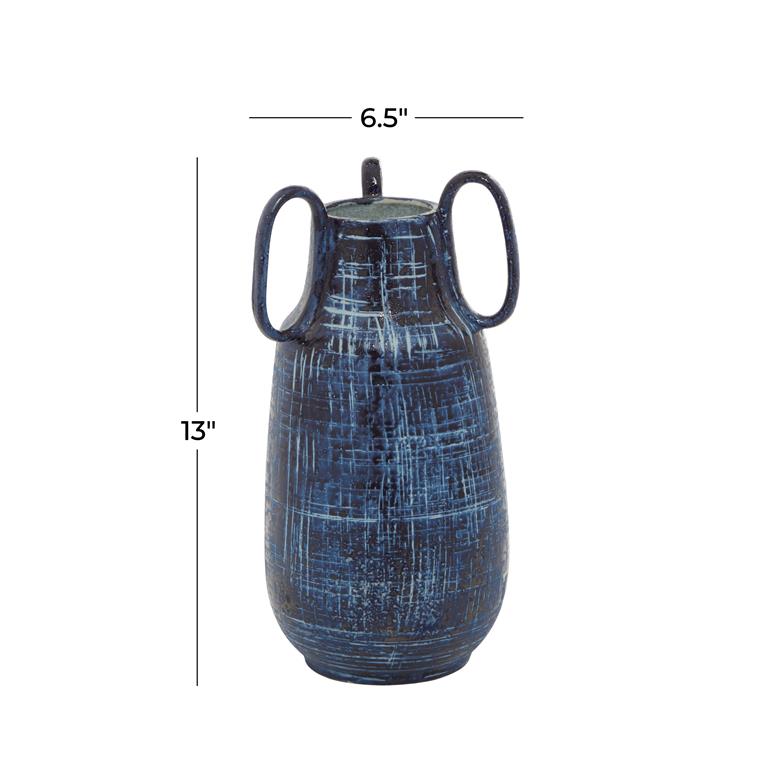Design Shop  13 inch Blue Ceramic Vase w/ Handles