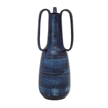 Design Shop  17 inch Blue Ceramic Vase w/ Handles