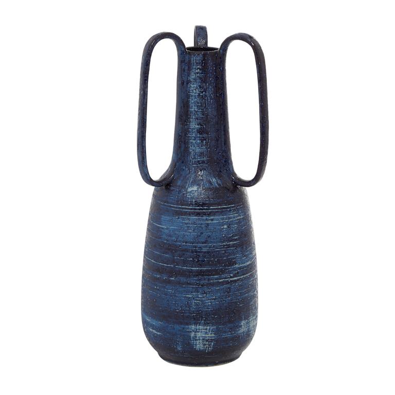 Design Shop  17 inch Blue Ceramic Vase w/ Handles