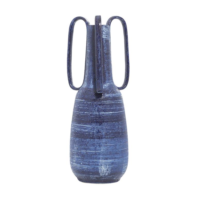 Design Shop  17 inch Blue Ceramic Vase w/ Handles