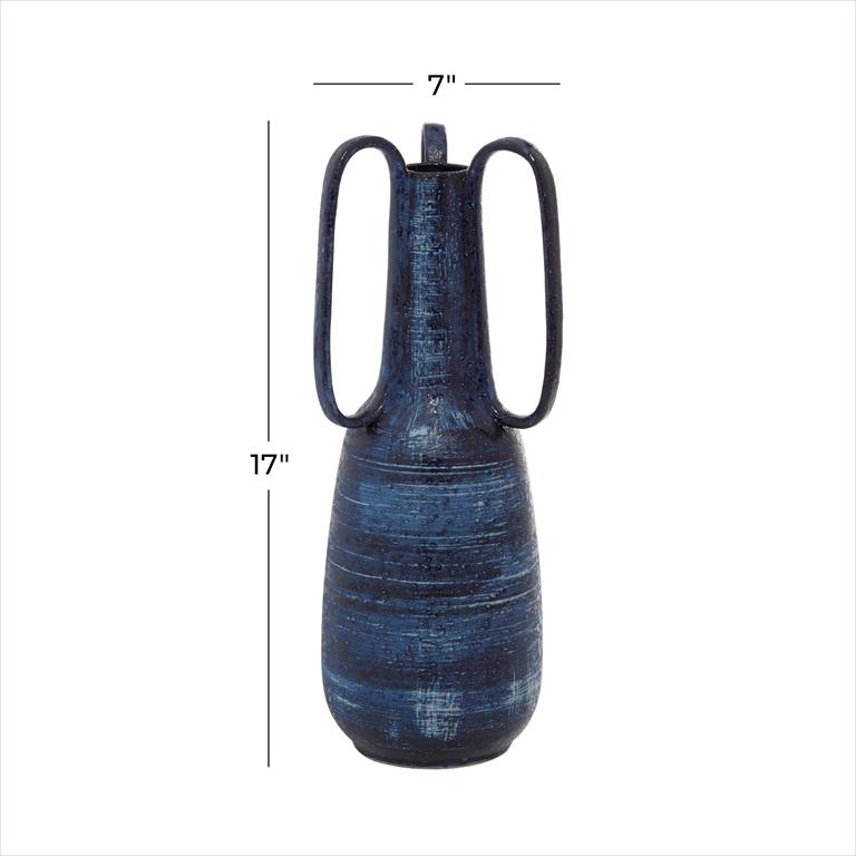 Design Shop  17 inch Blue Ceramic Vase w/ Handles