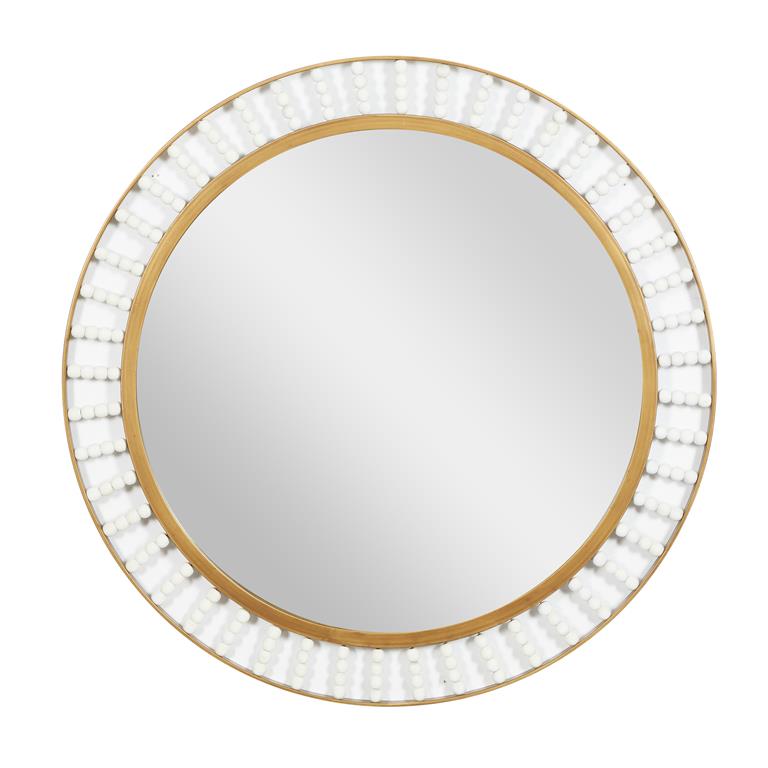 Brown Wood Handmade Radial Beaded Wall Mirror, 32" X 1" X 32"