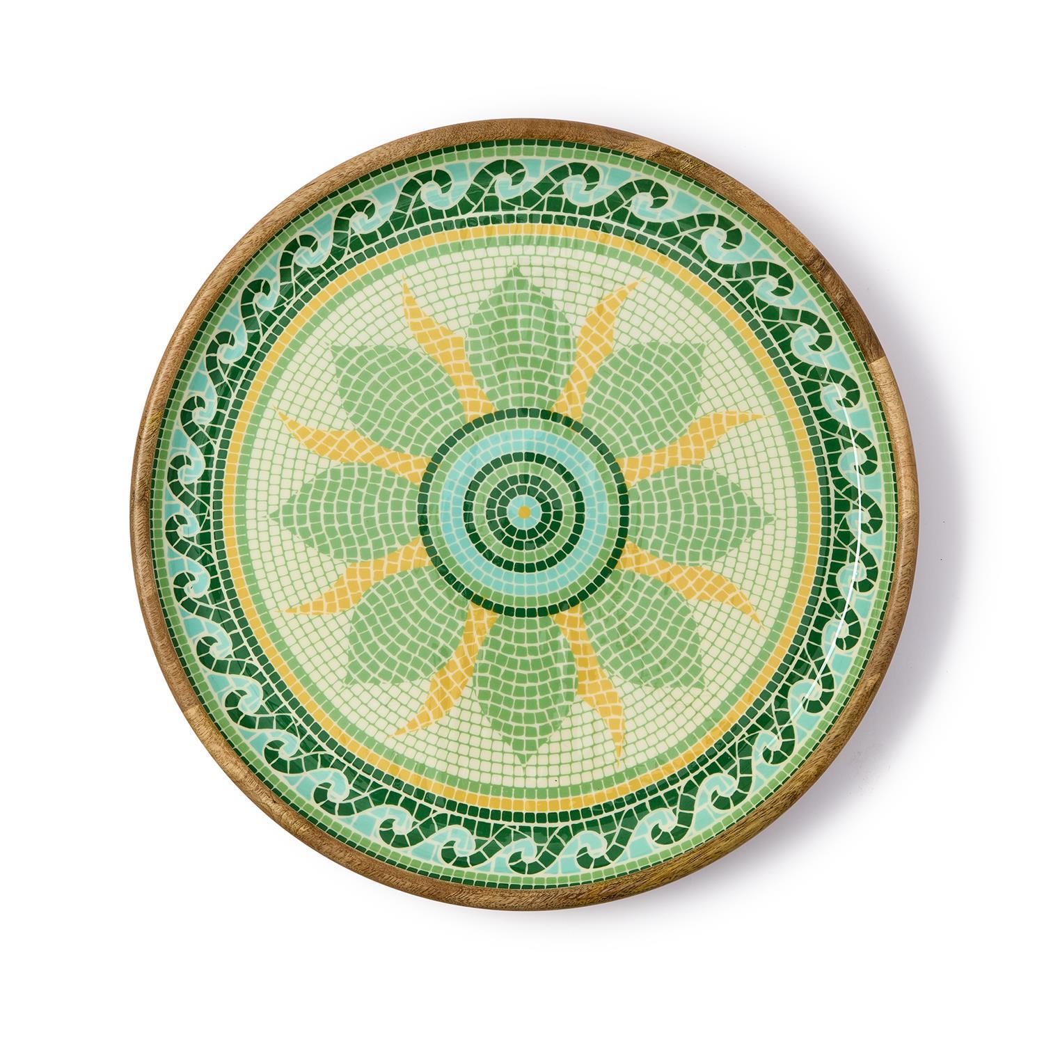 Design Shop Garden View Hand-Crafted Wooden Round Trays w/Enamel - Mango Wood/Food Safe Lacquer, Set of 2.