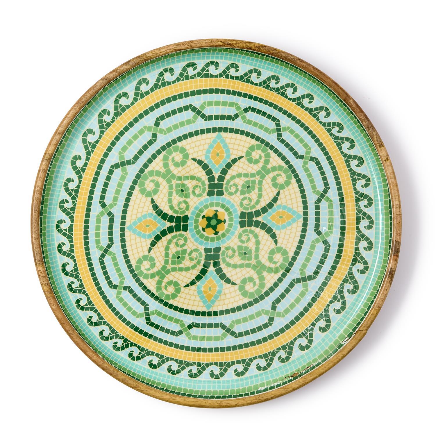 Design Shop Garden View Hand-Crafted Wooden Round Trays w/Enamel - Mango Wood/Food Safe Lacquer, Set of 2.