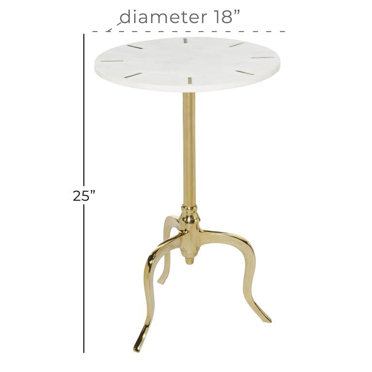 Design Shop  White Marble Top Accent Table w/ Gold Inlay