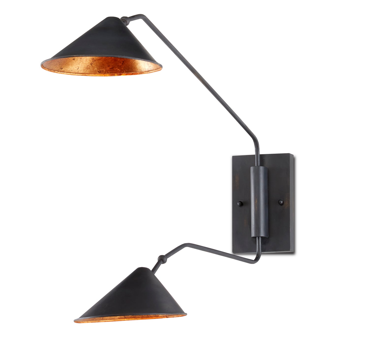 Currey and Company Two Light Wall Sconce from the Serpa Collection collection in French Black/Gold Leaf finish