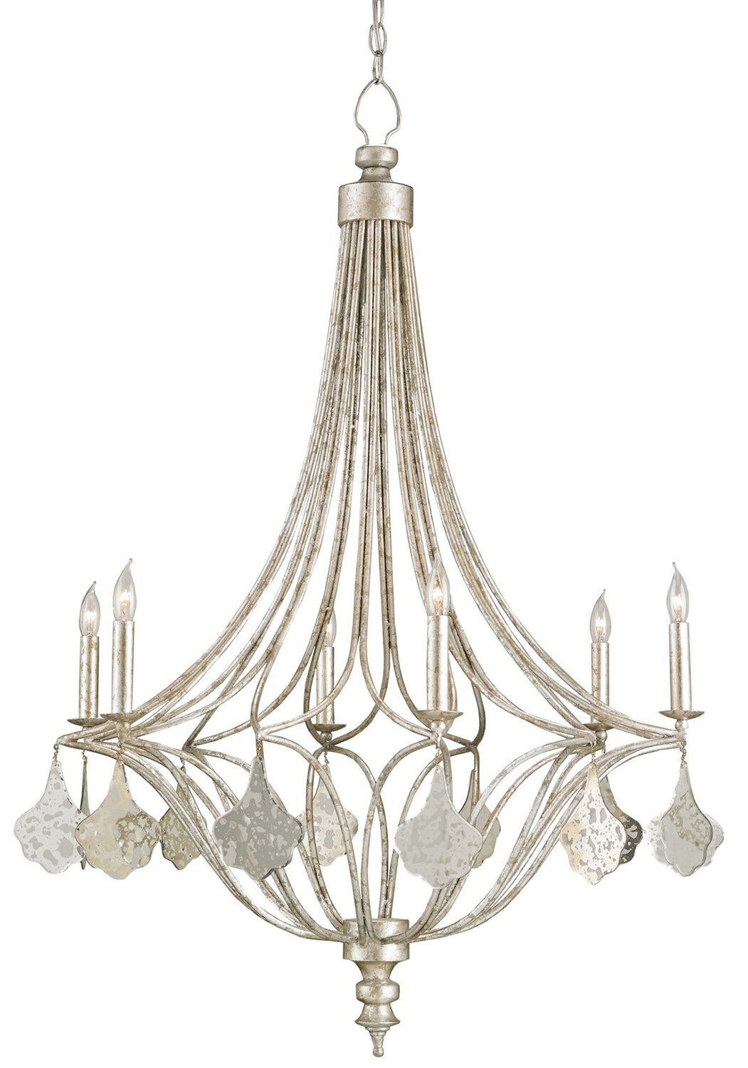 Currey and Company Six Light Chandelier in Grecian Silver Leaf/Antique Mirror finish