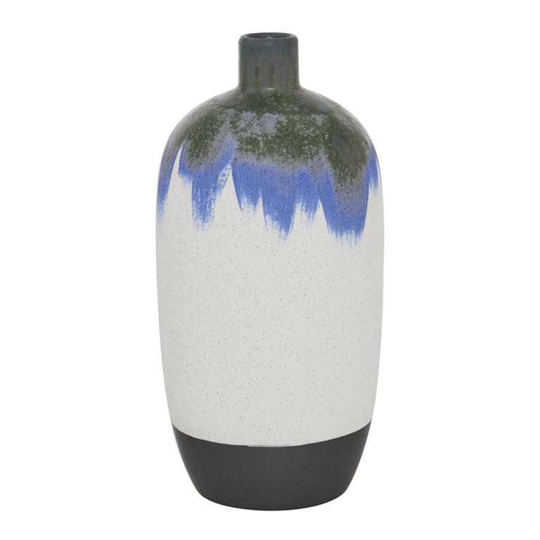 Design Shop  13 inch White Ceramic Handmade Vase w/ Dripping Effect