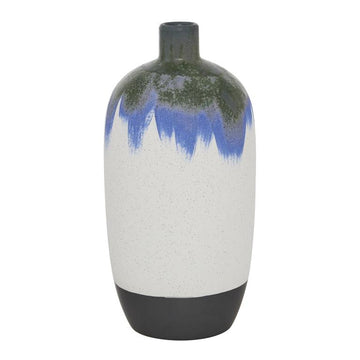 Design Shop  13 inch White Ceramic Handmade Vase w/ Dripping Effect