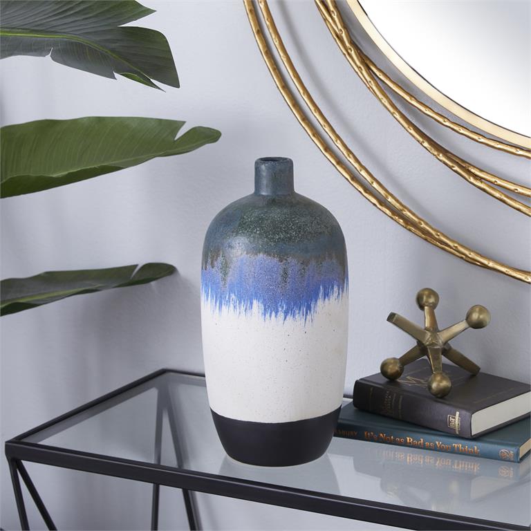 Design Shop  13 inch White Ceramic Handmade Vase w/ Dripping Effect