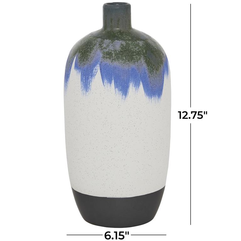 Design Shop  13 inch White Ceramic Handmade Vase w/ Dripping Effect