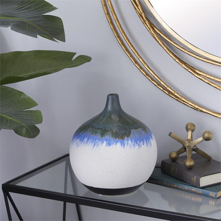 Design Shop  10 inch White Ceramic Handmade Vase w/ Dripping Effect