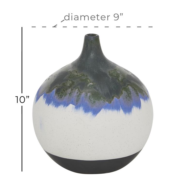 Design Shop  10 inch White Ceramic Handmade Vase w/ Dripping Effect