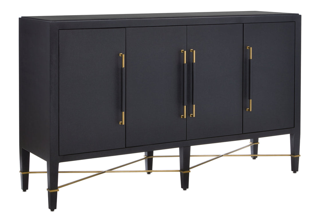 Currey and Company Sideboard from the Verona Collection collection in Black Lacquered Linen/Champagne finish