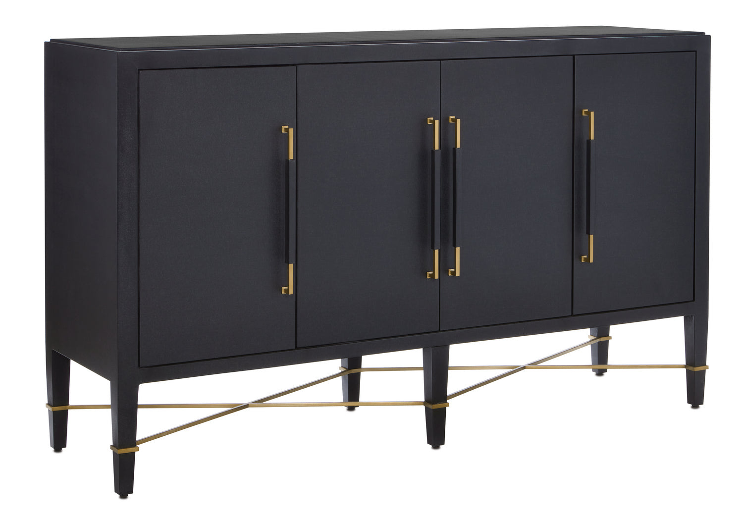 Currey and Company Sideboard from the Verona Collection collection in Black Lacquered Linen/Champagne finish