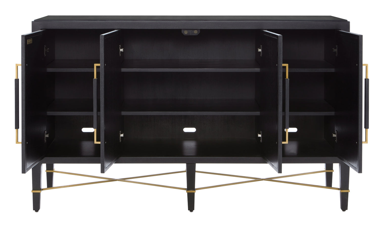 Currey and Company Sideboard from the Verona Collection collection in Black Lacquered Linen/Champagne finish