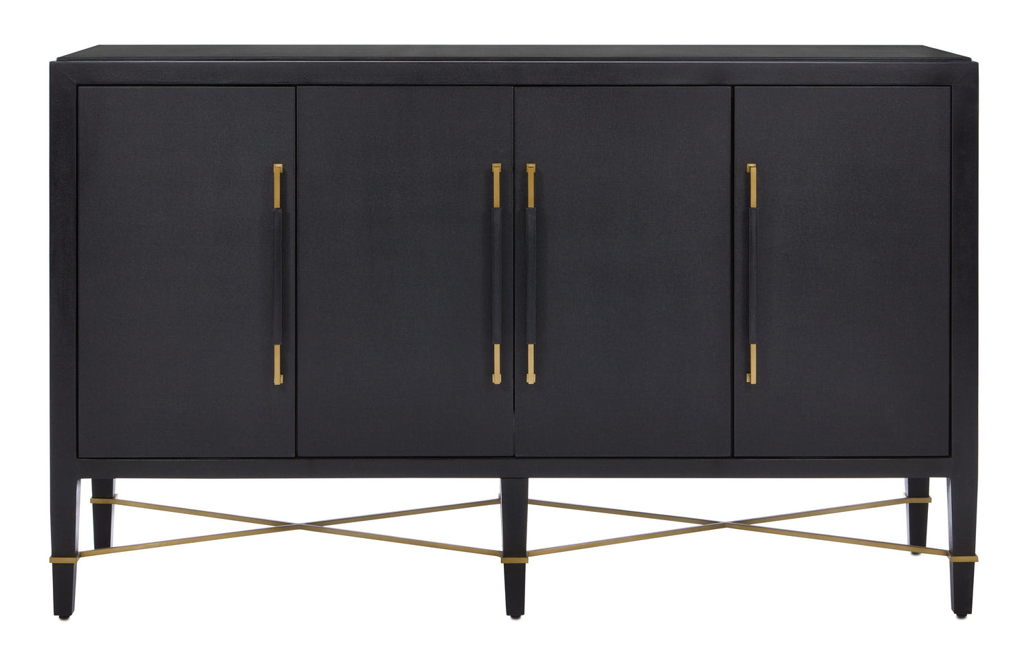 Currey and Company Sideboard from the Verona Collection collection in Black Lacquered Linen/Champagne finish