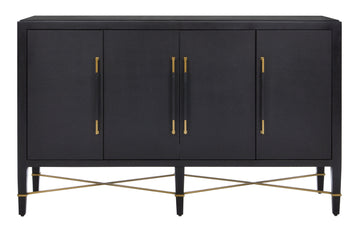 Currey and Company Sideboard from the Verona Collection collection in Black Lacquered Linen/Champagne finish