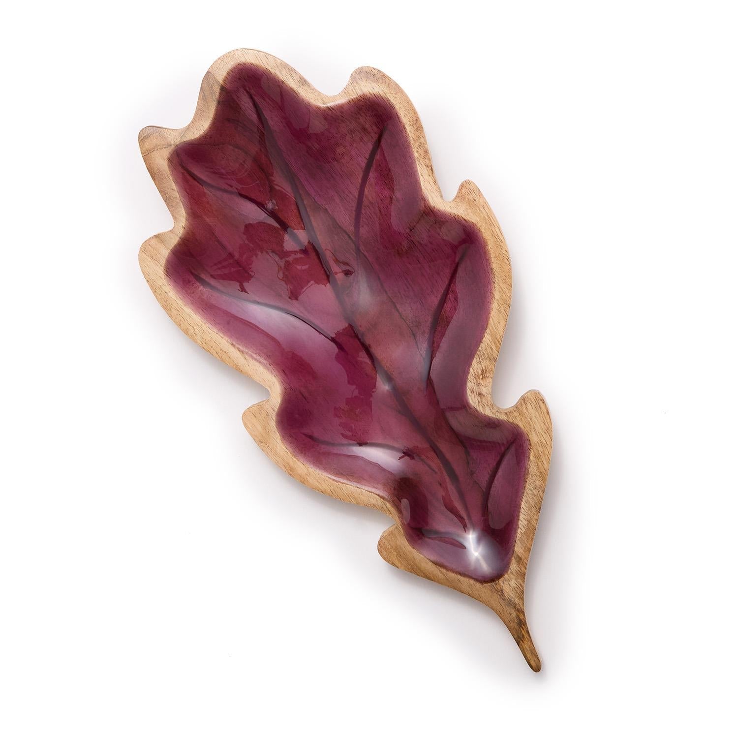 Design Shop Hand-Crafted Leaf Serving Tray w/Enamel Finish - Mango Wood/Enamel, Set of 3.