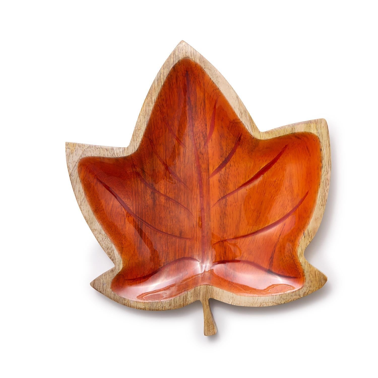 Design Shop Hand-Crafted Leaf Serving Tray w/Enamel Finish - Mango Wood/Enamel, Set of 3.