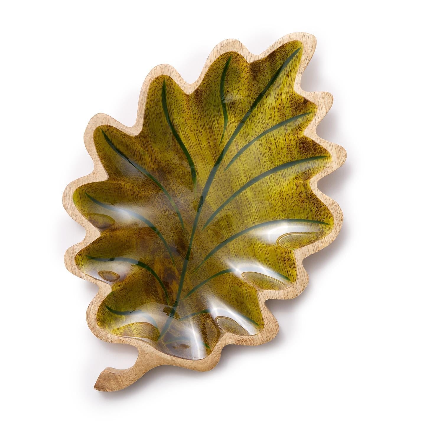 Design Shop Hand-Crafted Leaf Serving Tray w/Enamel Finish - Mango Wood/Enamel, Set of 3.