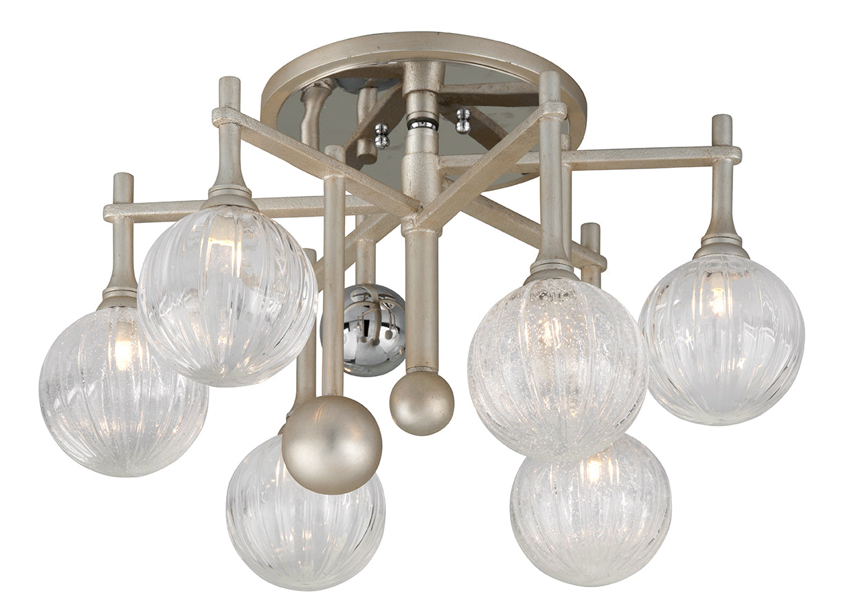 Corbett Lighting Six Light Semi Flush Mount from the Majorette collection in Silver Leaf W Polished Chrome finish