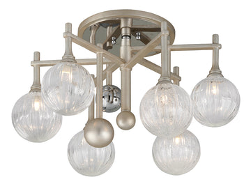 Corbett Lighting Six Light Semi Flush Mount from the Majorette collection in Silver Leaf W Polished Chrome finish