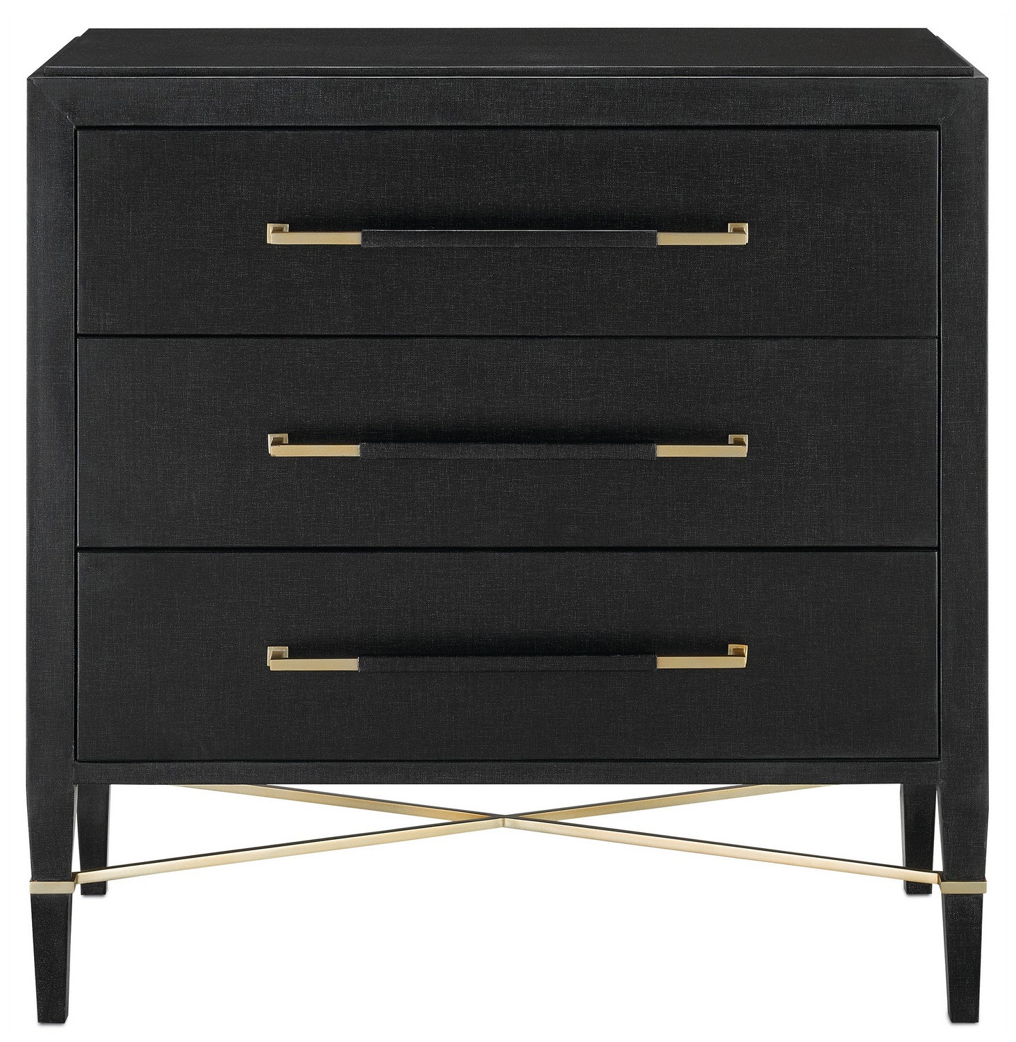 Currey and Company Chest from the Verona Collection collection in Black Lacquered Linen/Champagne finish