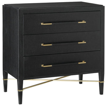 Currey and Company Chest from the Verona Collection collection in Black Lacquered Linen/Champagne finish