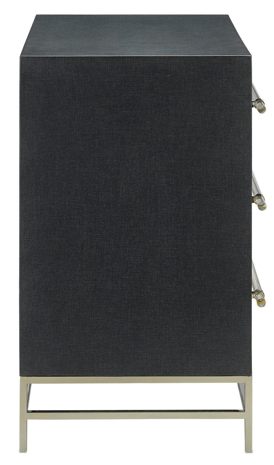 Currey and Company Chest from the Marcel collection in Navy Lacquered Linen/Polished Nickel/Black finish