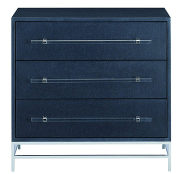 Currey and Company Chest from the Marcel collection in Navy Lacquered Linen/Polished Nickel/Black finish