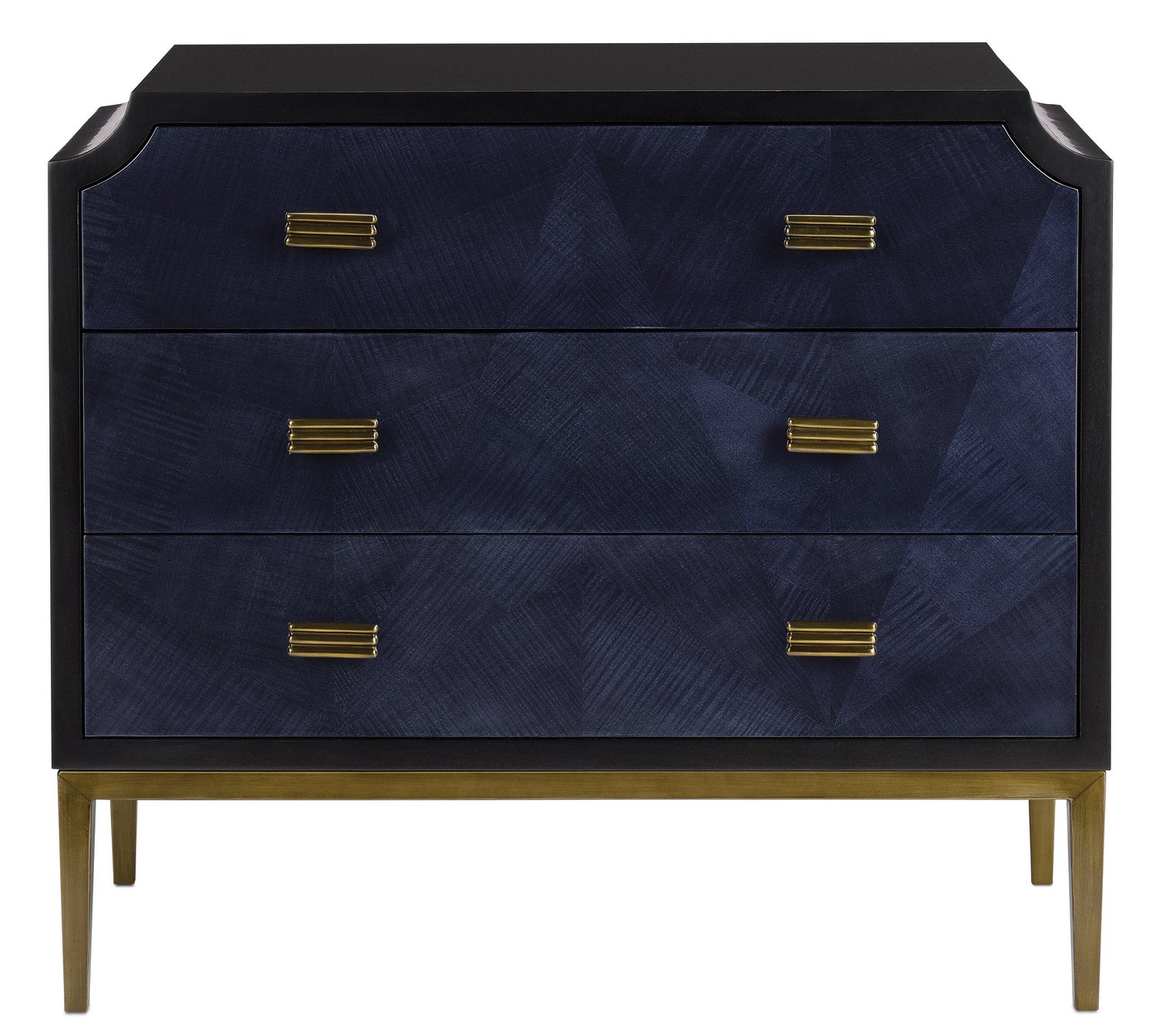 Currey and Company Chest from the Kallista Collection collection in Dark Sapphire/Caviar Black/Antique Brass finish