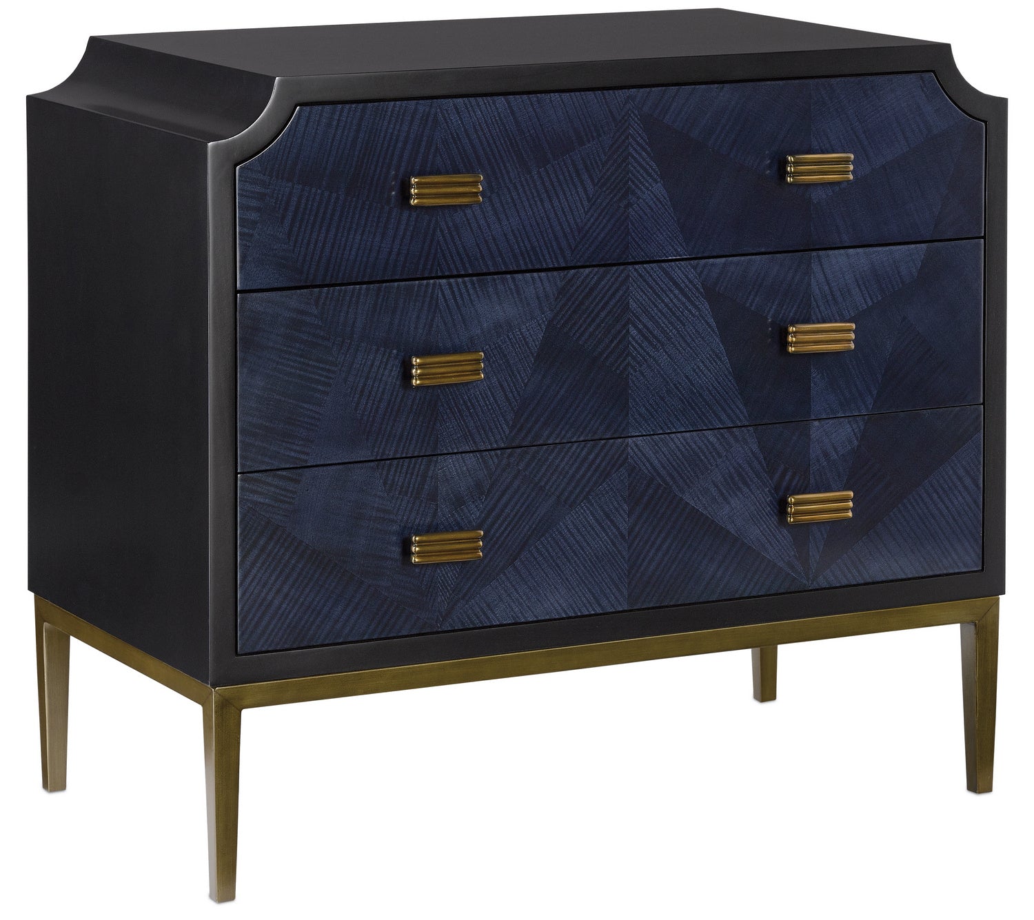 Currey and Company Chest from the Kallista Collection collection in Dark Sapphire/Caviar Black/Antique Brass finish