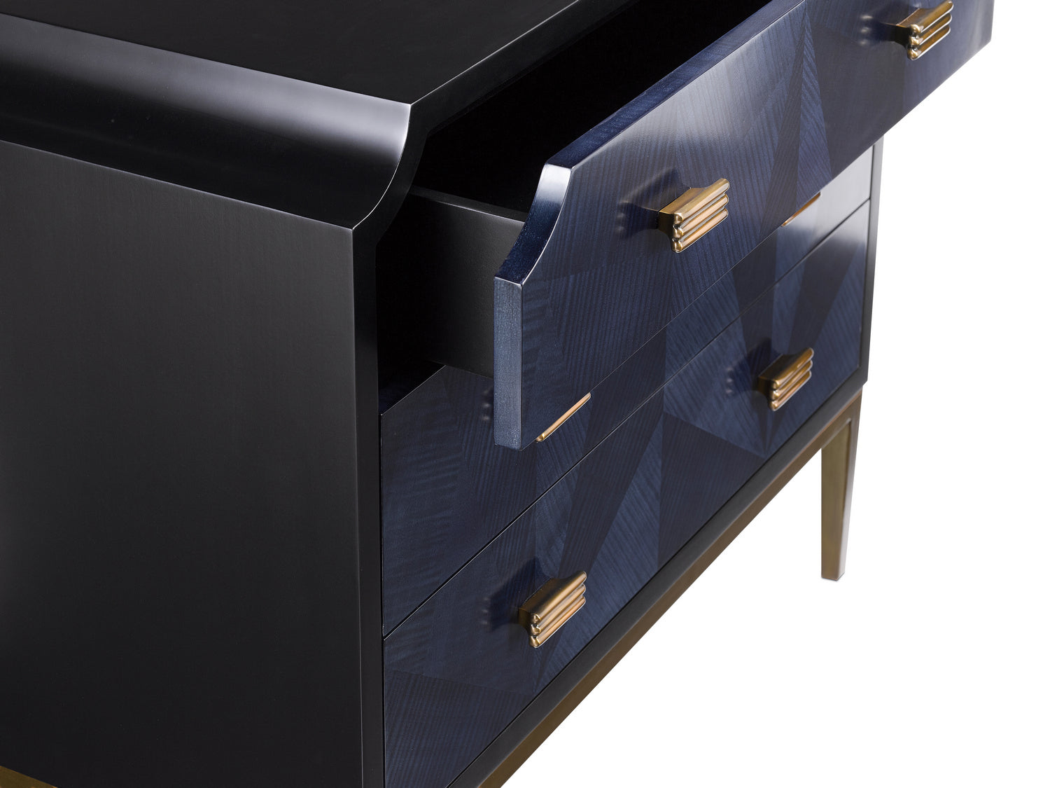 Currey and Company Chest from the Kallista Collection collection in Dark Sapphire/Caviar Black/Antique Brass finish