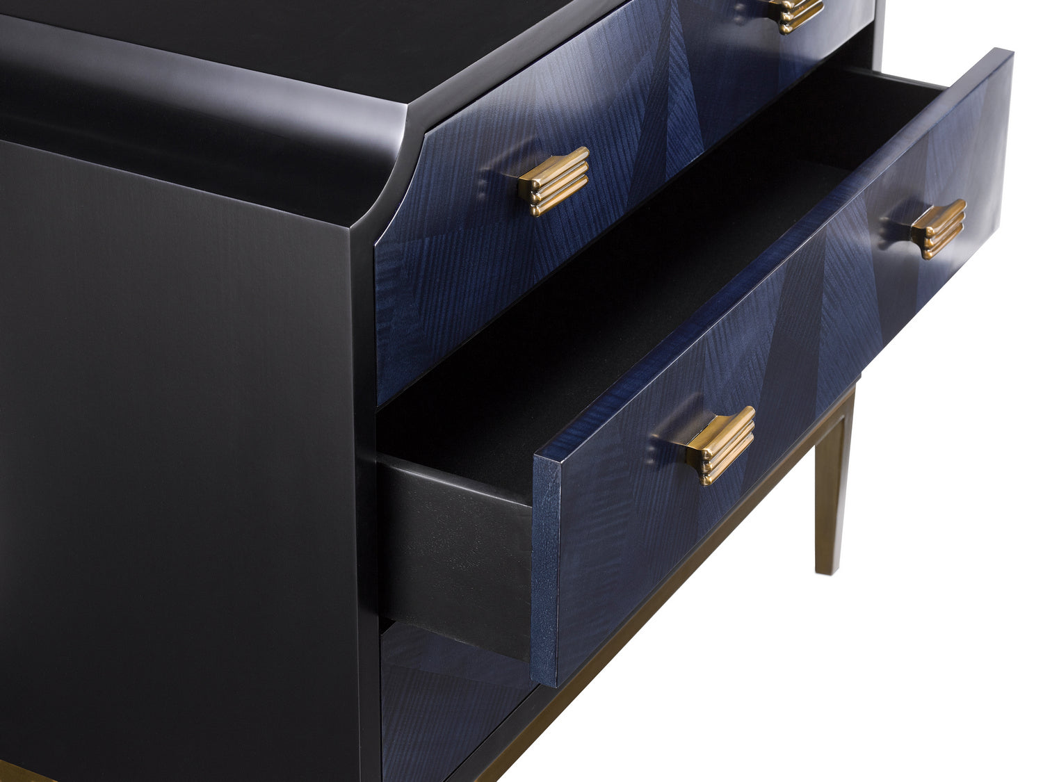 Currey and Company Chest from the Kallista Collection collection in Dark Sapphire/Caviar Black/Antique Brass finish