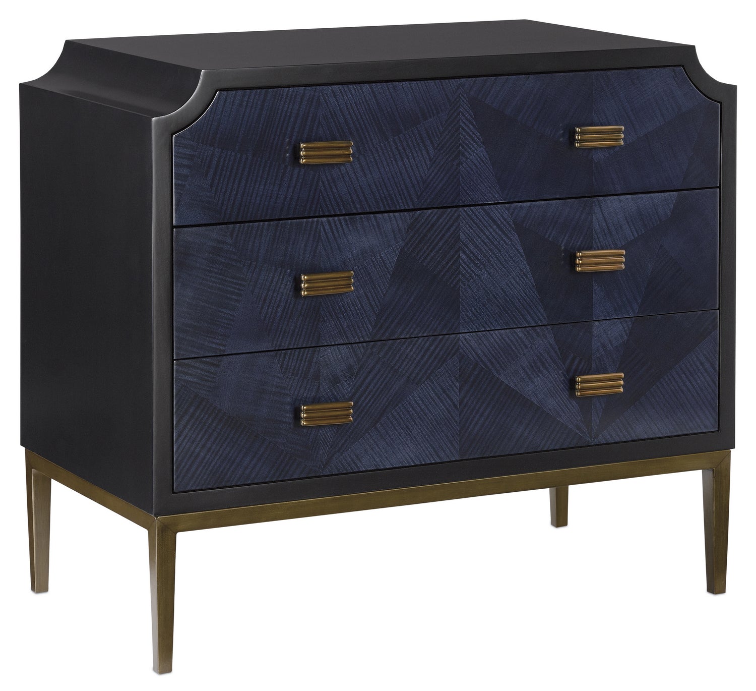 Currey and Company Chest from the Kallista Collection collection in Dark Sapphire/Caviar Black/Antique Brass finish